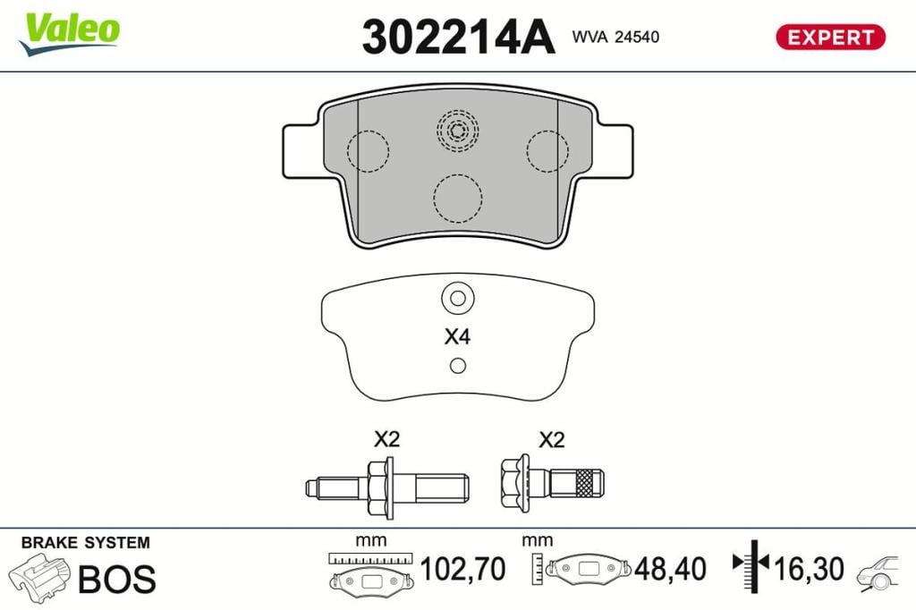 Jeu de 4 plaquettes de frein VALEO ref. 302214A